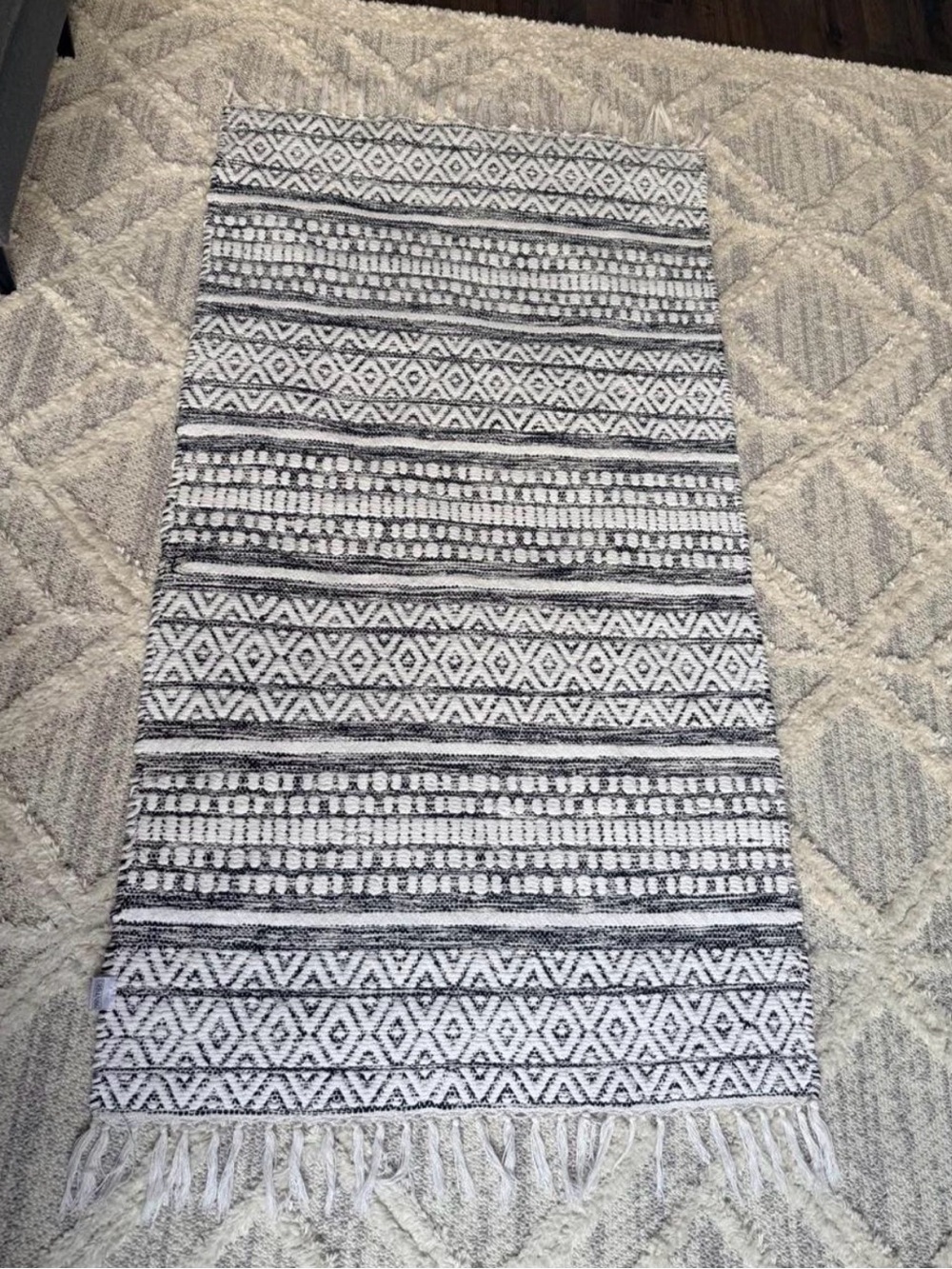 Handwoven Black & White Fringe Rug